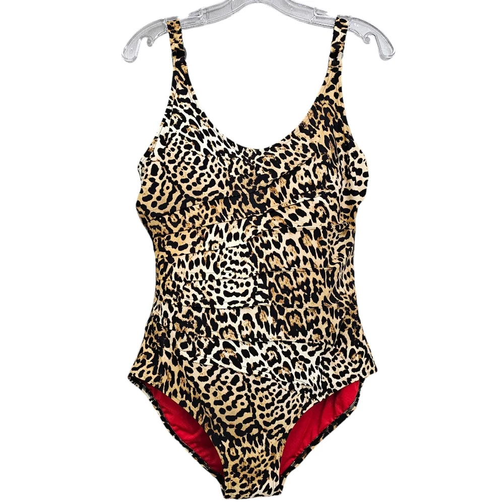 Nwt DKNY Animal Print Brown/Black 1 piece Pleated Front Detail Swimsuit - Picture 3 of 17